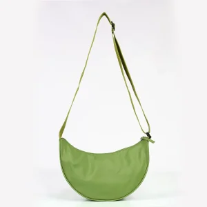 Multi-Pocket Nylon Crescent Crossbody Bag for Women Sling Trendy Lightweight Medium Hobo Shoulder Bag with Adjustable Strap