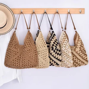 Multi color Paper Rope Crochet Bag Summer Vacation Beach Fashion Casual Daily Straw Hat Lady Bohemian Single