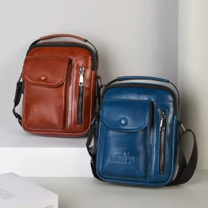 Multifunctional Travel Vintage Waterproof PU Leather Messenger Bag for Men