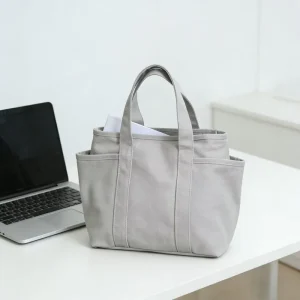 Multiple Pockets Fashion Ladies Canvas Beach Shoulder Tote Customization Zipper Shopping Bag Two Large Capacity Cotton Handbag