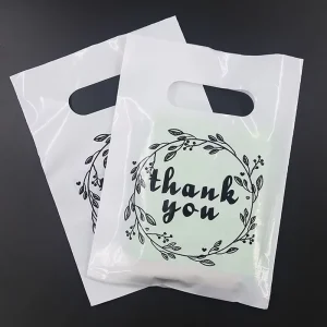 Multiple Sizes Small Plastic Shopping Bag Thank You Die Cut Bag With Handle for Retail Small Business