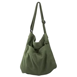 Multipocket Canvas Hobo Bag for Women Men 13 Inch Laptop Crossbody Messenger Tote with Zipper Closure