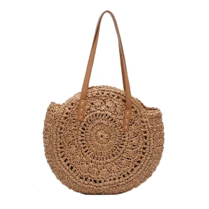 Natural Bag Hand Woven Summer Round Beach Bali Paper Straw Bag