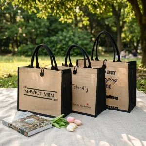 Natural Burlap Linen Jute Tote Bag For Promotion Gift Wedding