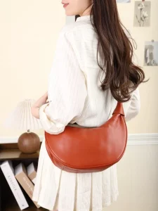 Natural Cowhide Korean Casual Genuine Leather Shoulder Crossbody Dumpling Bag Retro Style Purse Women