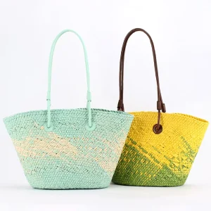 Natural Paper Tote Bag Custom Logo Summer Beach Straw Handbag with Leather Handles OEM Manufacturer Low MOQ for Brand Owners