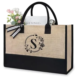 Natural Reusable Jute Handbags & Shopping Bags With Custom Logos Eco-friendly Letter Pattern For Gifts
