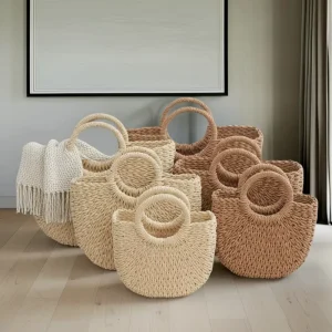 Natural Shoulder Beach Wedding Boho Paper Rope Woven Straw Beach Bag Ladies Hand Tote Women’s Handbags