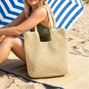 Natural Straw Woven Beach Tote Bag Large Capacity Summer Shoulder Bag Casual Handmade Crochet Shopping Bag for Vacation