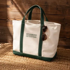 Nautical Style Contrast Color Heavy Duty 16oz Cotton Canvas Bag Large Capacity Sustainable Outdoor Beach Tote Shopping Bag