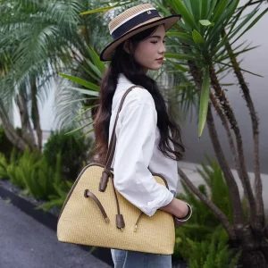 New Arrangement Color Block Straw Single Strap Shoulder Bag Large Capacity High End Woven Crossbody Under Arm Womens