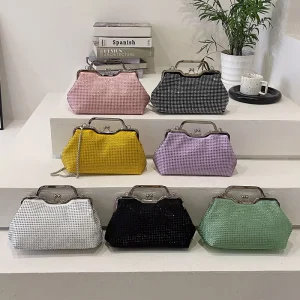 New Arrival Candy Color Diamond Ladies Clutch Purse Crossbody Chain Small Handbags Women’s Shoulder Bags