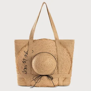 New Arrival Fashion Large Capacity Straw Woven Bag with Hat Vacation Style Woven Tote Bags for Travel