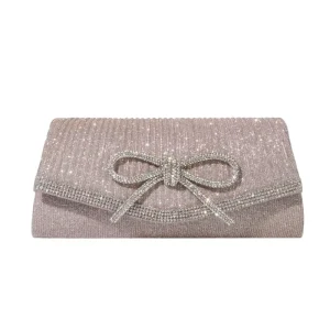 New Arrival Glitter Bow Evening Bag for Women European American Design Magnetic Closure with Polyester Lining