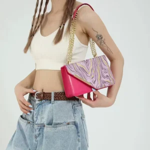 New Arrival High End Contrasting Color Chain Shoulder Bag Summer Popular Fashion Woman Square Handbag Purse