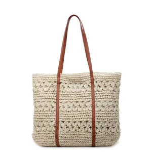 New Arrival Hollow Woven Straw Tote Bag Large Capacity Summer Shoulder Bag with Leather Handle