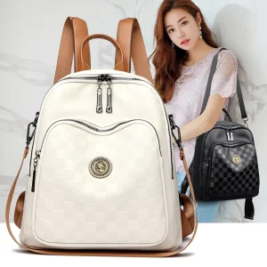 New Arrival Korean High Quality Soft Leather Travel Backpack Women’s Fashion Double Zipper Shoulder Bags School Bag