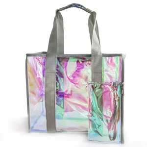 New Arrival Large Capacity Storage Clear Iridescent Holographic Jelly Tote Bag For Daily Shopping Beach Travel