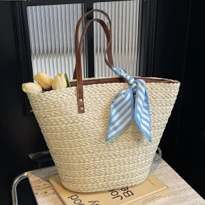 New Arrival Simple Large Capacity Artistic Casual Single Shoulder Women’s Straw Bag