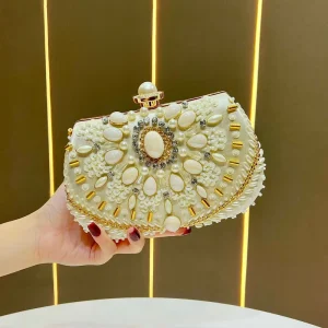 New Arrivals Fashion Beaded Embroidery Chain Strap Clutch Bag Red Formal Evening Bridal Wedding Luxury Party Women’s Handbag