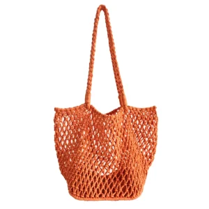 New Arrive Durable Travel Beach Shoulder Handbag Large Capacity Hollow Knitted Crochet Mesh Tote Bag Zipper Polyester