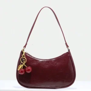 New Arrived PU Leather Women’s Underarm Bag Fashionable Women’s Chain Bag Women’s Shoulder Bag With Cherry Pendant