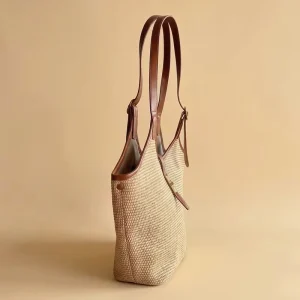 New Bohemian Leather Women’s Shoulder Ladies Hand Woven Handbags Tote Bag for Beach Travel Summer