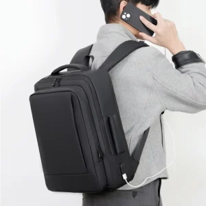 New Business Durable Waterproof Large Capacity Men’s Laptop Backpack USB Charging Port Zipper Arcuate Shoulder Strap Polyester