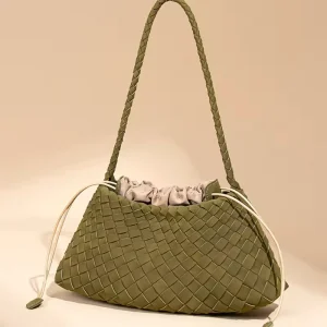 New Collection Faux Suede Leather Woven Bag Vintage Market Tote Convertible Handbag Unique Versatile Shoulder Underarm Pack