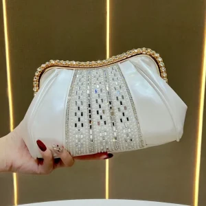 New Cross Border Diamond Embellished PU Evening Gown Bag High End Handbag Socialite Dinner Clutch Fashionable Polyester