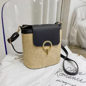 New Crossbody Woven Straw Rattan Single Shoulder Hand Held Women’s Fashionable Bucket Bag
