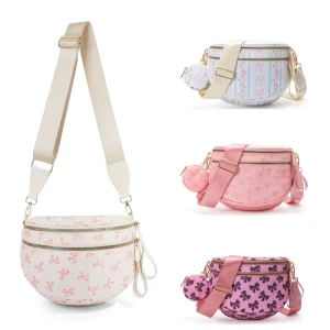 New Cute Bowknot Waist Bags Waterproof Nylon Double Zipper Bum Bag Fashion Cherry Print Women Crossbody Bags