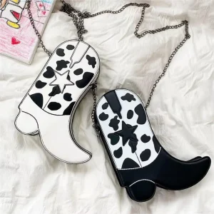 New Design Girls Fashion Chain Strap Shoulder Bag Women PU Leather Crossbody Cowgirls Cow Boot Bag