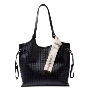 New Design Luxury Women Hobo Bags Vintage Casual Black Woven Handbag PU Leather Large Capacity Tote Shoulder Bag
