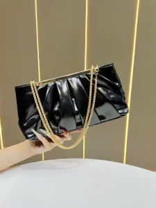 New Design PU Fashion Pleated Clutch Solid Color Large Capacity Crossbody Cloud Bag Chain Shoulder Bag for Women