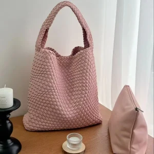 New Design Women’s Woven Bucket Bag PU Leather Waterproof Soft Durable Custom Printed Logo Criss cross Handled Luxury