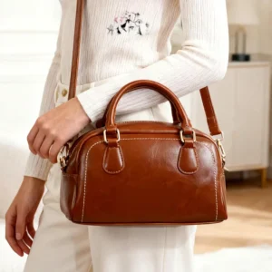 New Designed Handbags Crossbody Bag Women Girls Ladies’ Fashion Functional Shoulder Bag Large Capacity PU Leather Bowling Bag