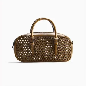 New European American Retro Hollowed-Out Handheld Boston Bag Womens Sophisticated Commute-Ready Single Strap Polyester