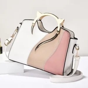 New Fashion Color Block PU Handbag with Metal Handle Lightweight Waterproof Crossbody Bag for Women Daily Use