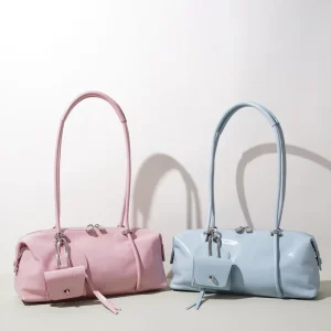 New Fashion East West Bag Genuine Leather Shoulder Bag for Women Barrel Bag with Mini Pouch