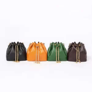 New Fashion Elegant Bucket Bag Solid Color Clutch Drawstring Chain Leather Handbag