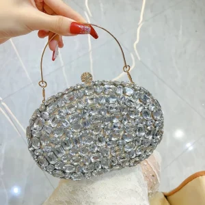 New Fashion Full Diamond Metallic Clutch Crossbody Evening Party Banquet Bag Women’s Wallet Shiny Handbag Spring