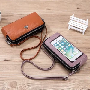 New Fashion Ladies Bag Genuine Leather Bee Purse Touch Screen Mobile Phone Bag Sling Bag for Womens