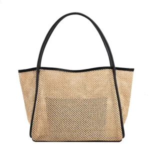New Fashion Large Capacity Straw Bucket Bag Commuters Female Summer Beach Handbag Two Handles Shoulder Bag