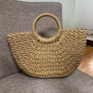 New Fashion Large Capacity Women’s Straw Tote Bag Handbag Woven Purses Summer Beach Straw Bag