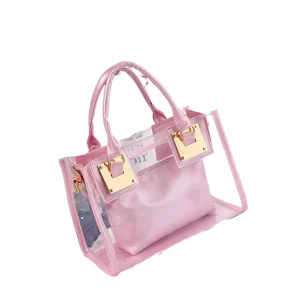 New Fashion Lightweight PVC Clear Purse Handbags Luxury Waterproof Portable Transparent Tote Three Lady Summer