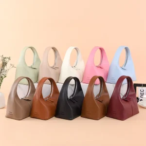 New Fashion Mini Hobo Bag Women Solid Color PU Leather Top Handle Handbag Casual Shoulder Bags