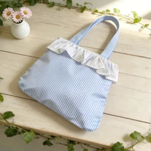 New Fashion Personalized Blue Striped Ruffle Bag Eco Friendly Portable Large Capacity Daily Use Beach Tote Bags for Women