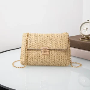 New Fashion Portable Lock Straw Plaited Handbag Women’s Shoulder Straw Crossbody Bag