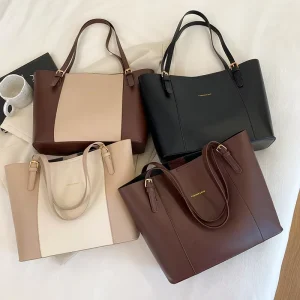 New Fashion Stitching Color Woman Tote Bags PU Leather Shoulder Woman Sling Bags Ladies Large Handbags for Commuting